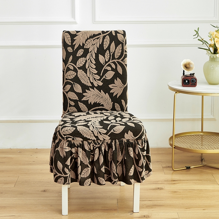 91家纺网 家纺一手货源 找家纺 逐日沙发套 2026新款提花系列-椅子套裙摆 素奢柳韵-卡其色