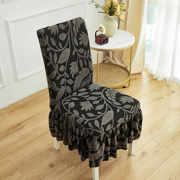 91家纺网 家纺一手货源 找家纺 逐日沙发套 2026新款提花系列-椅子套裙摆 素奢柳韵-碳石灰