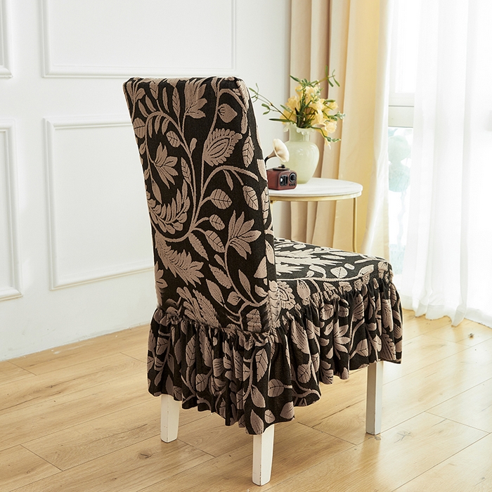 91家纺网 家纺一手货源 找家纺 逐日沙发套 2026新款提花系列-椅子套裙摆 素奢柳韵-卡其色