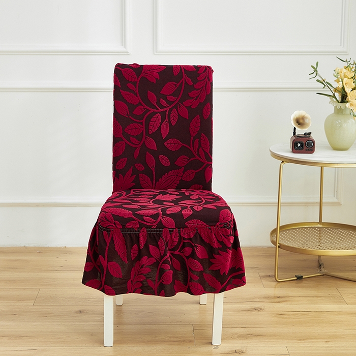 91家纺网 家纺一手货源 找家纺 逐日沙发套 2026新款提花系列-椅子套裙摆 素奢柳韵-大气红