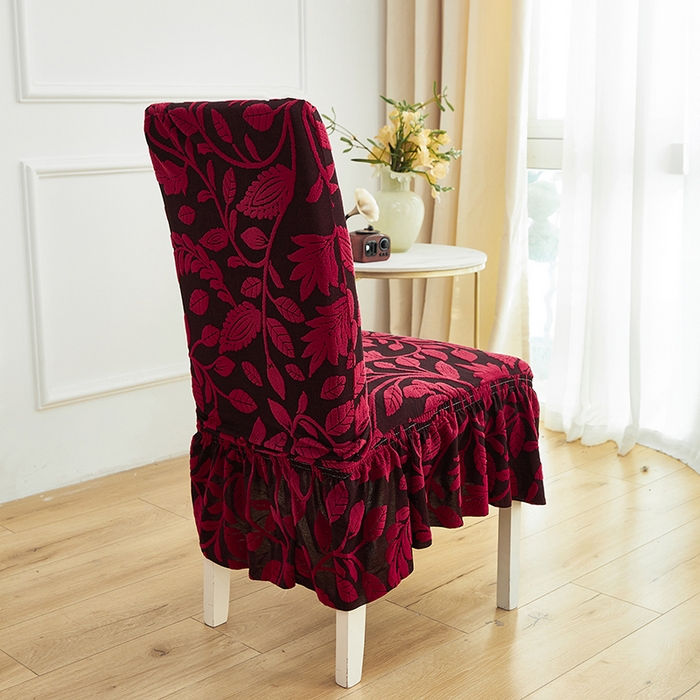 91家纺网 家纺一手货源 找家纺 逐日沙发套 2026新款提花系列-椅子套裙摆 素奢柳韵-大气红