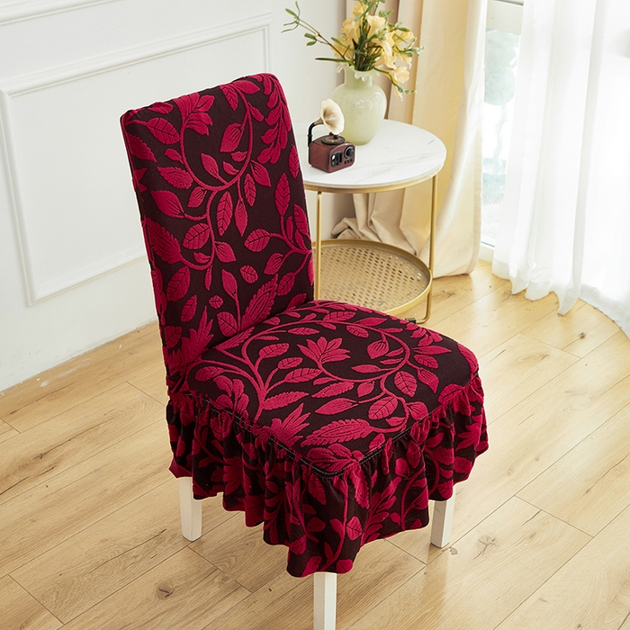 91家纺网 家纺一手货源 找家纺 逐日沙发套 2026新款提花系列-椅子套裙摆 素奢柳韵-大气红