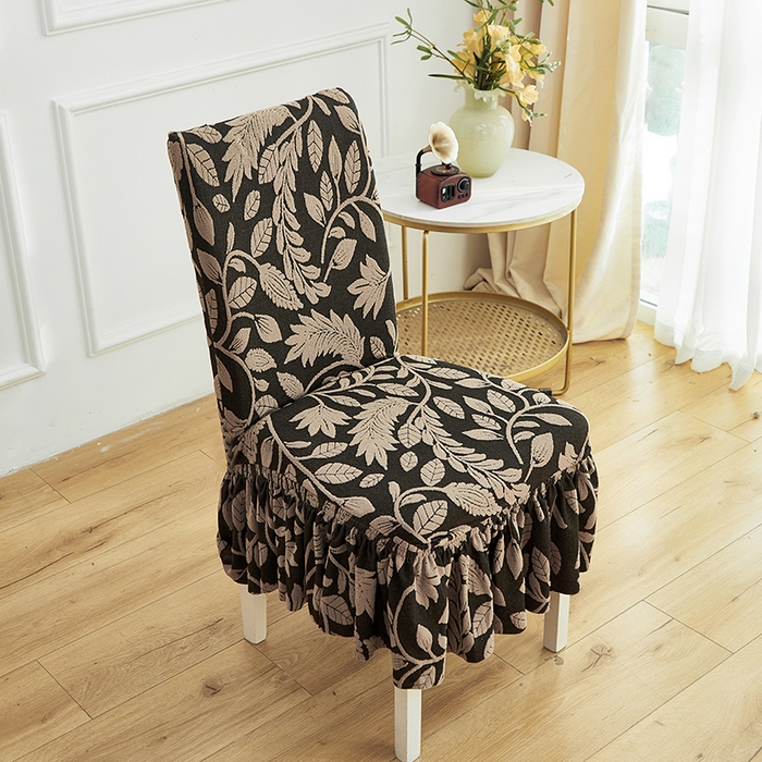 91家纺网 家纺一手货源 找家纺 逐日沙发套 2026新款提花系列-椅子套裙摆 素奢柳韵-卡其色