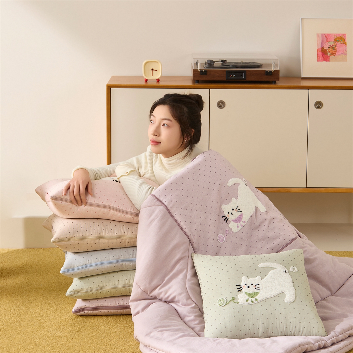 91家纺网 家纺一手货源 找家纺 多米家居 2026新款会放屁的pupu猫抱枕被 组合图仅参考不可下单