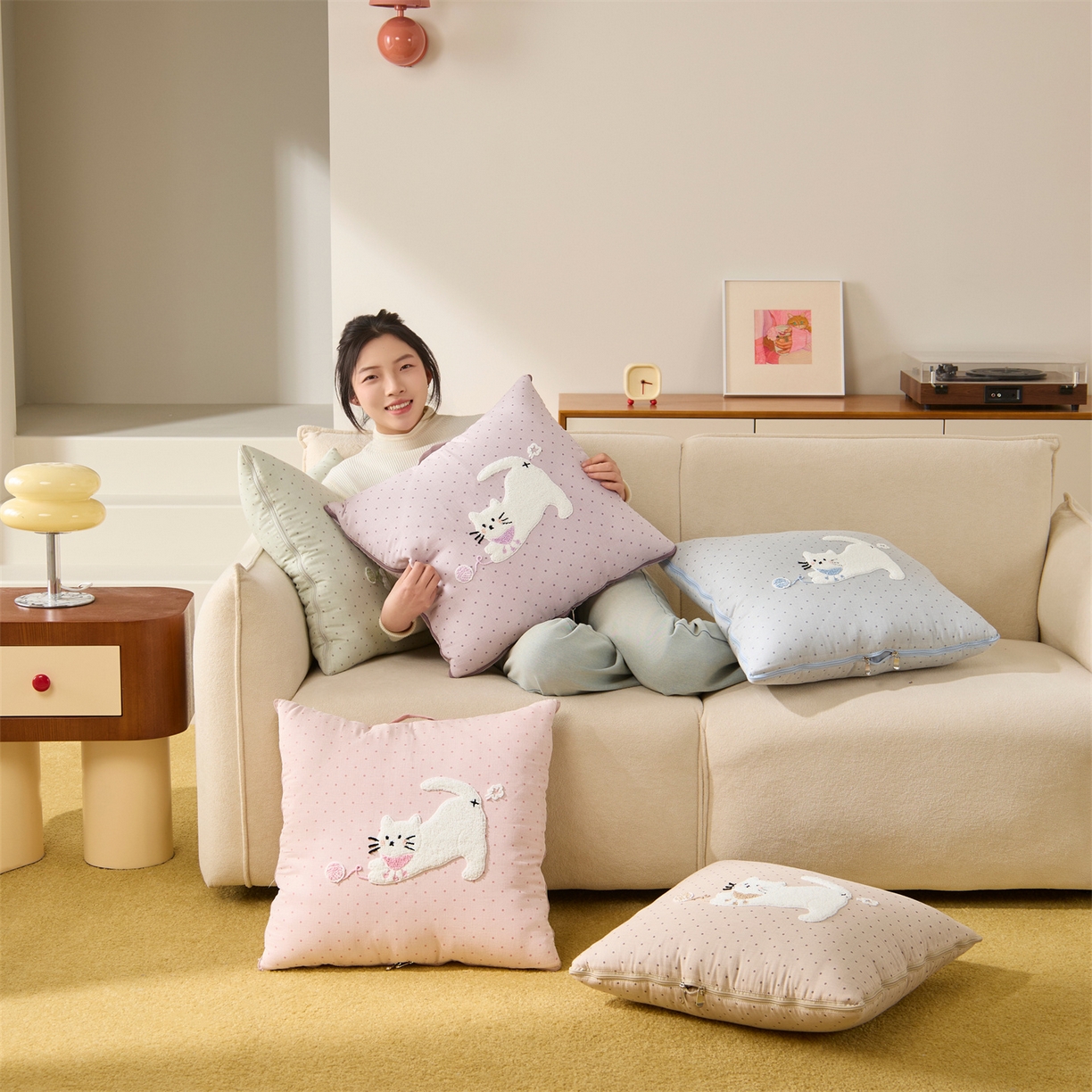 91家纺网 家纺一手货源 找家纺 多米家居 2026新款会放屁的pupu猫抱枕被 组合图仅参考不可下单