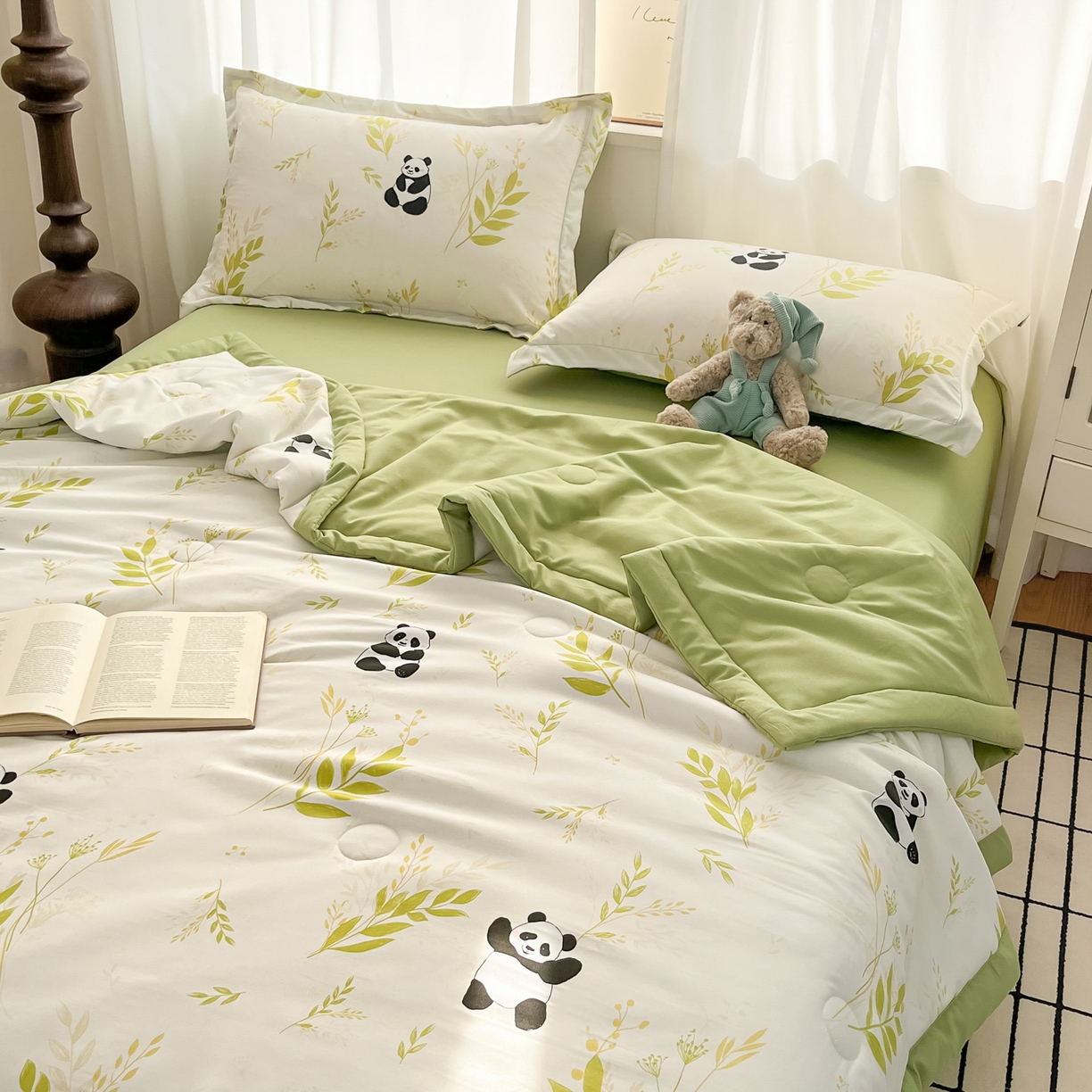 91家纺网 家纺一手货源 找家纺 宝士康家纺 2026新款10A抗菌水洗棉超声波压花夏被 被子被芯 超声波-熊猫乐园