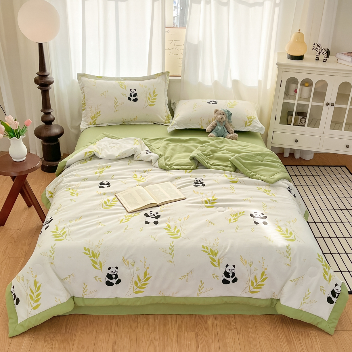 91家纺网 家纺一手货源 找家纺 宝士康家纺 2026新款10A抗菌水洗棉超声波压花夏被 被子被芯 超声波-熊猫乐园