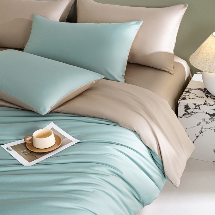 91家纺网 家纺一手货源 找家纺 （总）盛凡家纺 2026春夏新款全棉纯棉A类60s长绒棉四件套纯色贡缎纯棉被套床笠款三件套