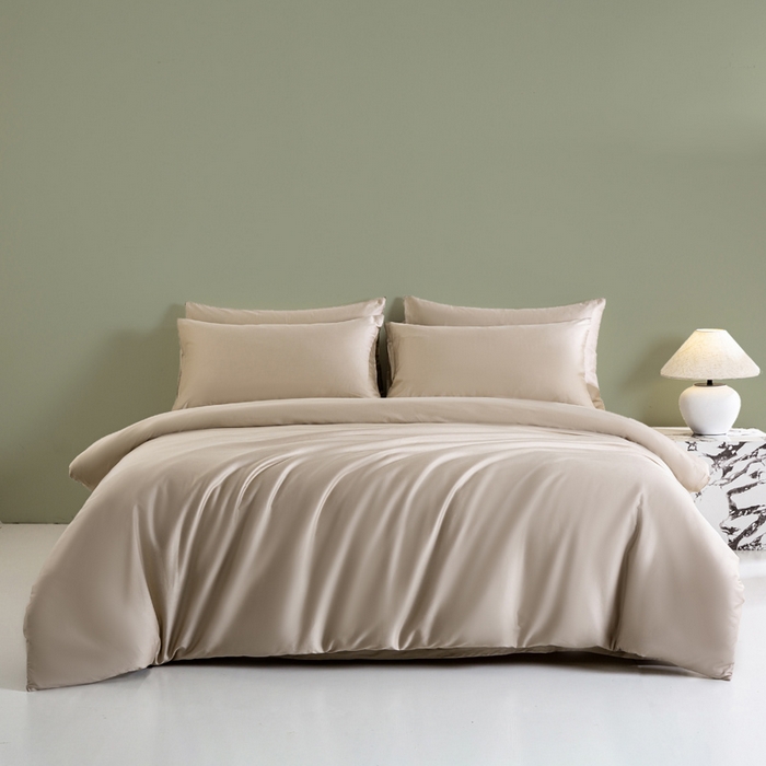 91家纺网 家纺一手货源 找家纺 盛凡家纺 2026春夏新款全棉纯棉A类60s长绒棉四件套纯色贡缎纯棉被套床笠款三件套 奶咖