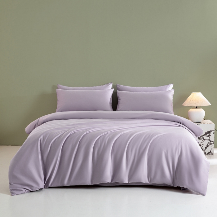 91家纺网 家纺一手货源 找家纺 盛凡家纺 2026春夏新款全棉纯棉A类60s长绒棉四件套纯色贡缎纯棉被套床笠款三件套 梦幻紫