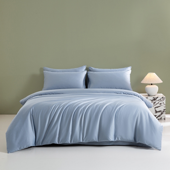 91家纺网 家纺一手货源 找家纺 盛凡家纺 2026春夏新款全棉纯棉A类60s长绒棉四件套纯色贡缎纯棉被套床笠款三件套 蓝灰