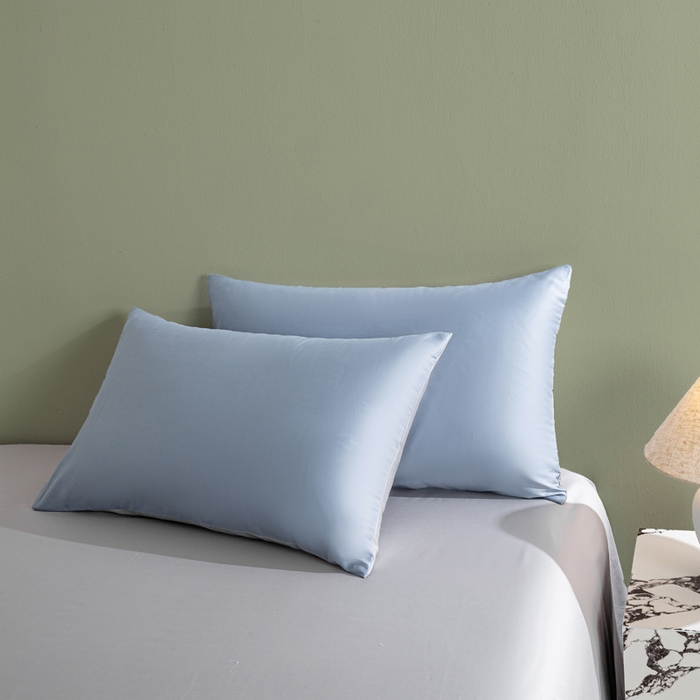 91家纺网 家纺一手货源 找家纺 盛凡家纺 2026春夏新款全棉纯棉A类60s长绒棉四件套纯色贡缎纯棉被套床笠款三件套 蓝灰+冰川蓝