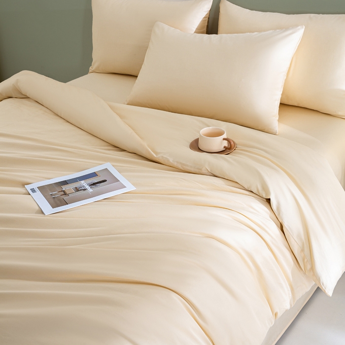 91家纺网 家纺一手货源 找家纺 盛凡家纺 2026春夏新款全棉纯棉A类60s长绒棉四件套纯色贡缎纯棉被套床笠款三件套 奶昔白