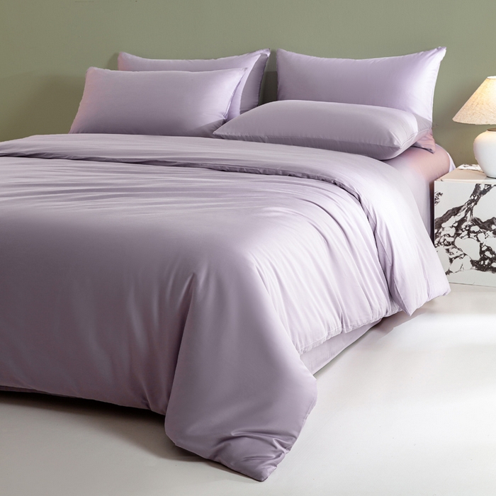 91家纺网 家纺一手货源 找家纺 盛凡家纺 2026春夏新款全棉纯棉A类60s长绒棉四件套纯色贡缎纯棉被套床笠款三件套 梦幻紫