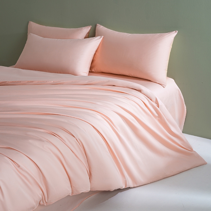 91家纺网 家纺一手货源 找家纺 盛凡家纺 2026春夏新款全棉纯棉A类60s长绒棉四件套纯色贡缎纯棉被套床笠款三件套 樱花粉