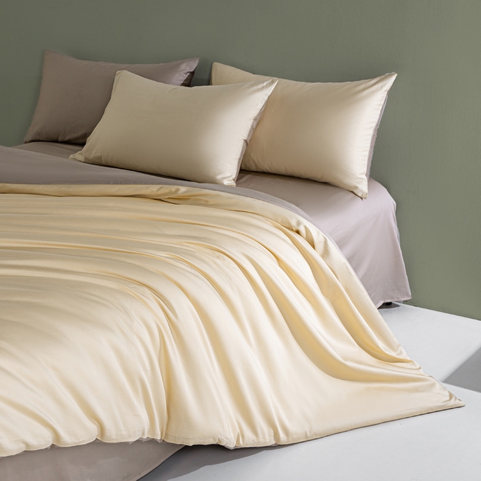 91家纺网 家纺一手货源 找家纺 盛凡家纺 2026春夏新款全棉纯棉A类60s长绒棉四件套纯色贡缎纯棉被套床笠款三件套 奶昔白+奶咖