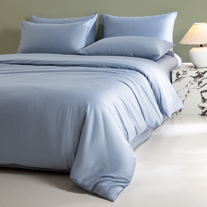 91家纺网 家纺一手货源 找家纺 盛凡家纺 2026春夏新款全棉纯棉A类60s长绒棉四件套纯色贡缎纯棉被套床笠款三件套 蓝灰