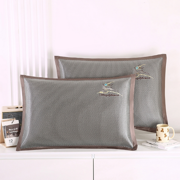 小牛席业 2026新款你好小熊冰藤夏凉枕套系列凉枕套夏天枕套冰丝枕套竹枕套藤枕套冰藤枕套 幸运小鹿（银灰）