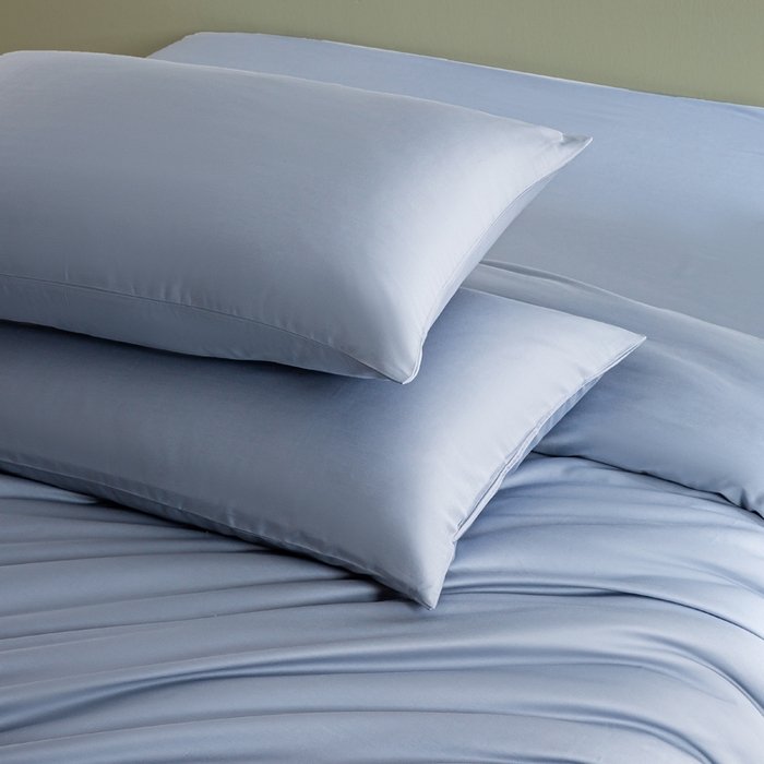 91家纺网 家纺一手货源 找家纺 盛凡家纺 2026春夏新款全棉纯棉A类60s长绒棉四件套纯色贡缎纯棉被套床笠款三件套 蓝灰