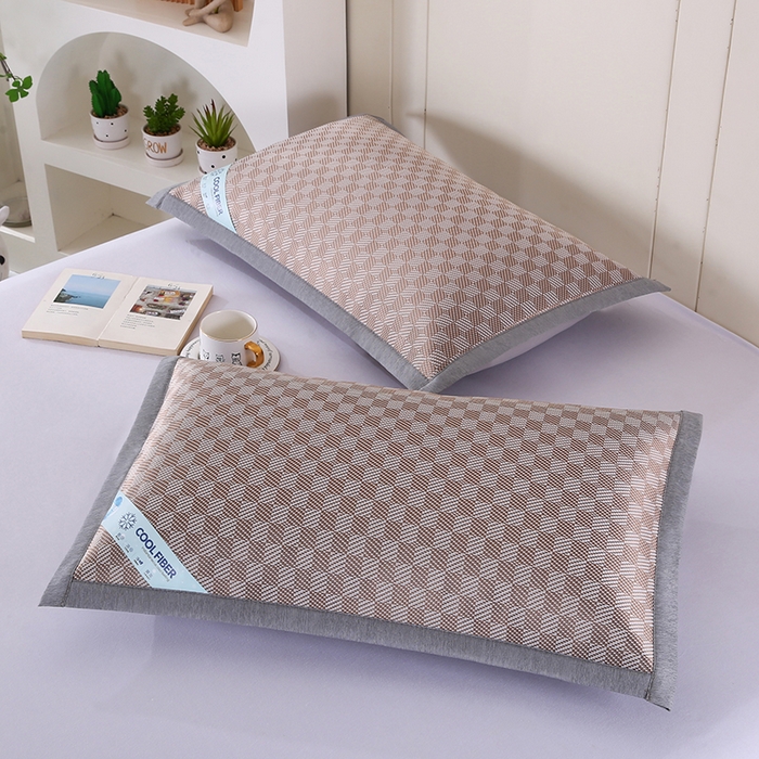 91家纺网 家纺一手货源 找家纺 小牛席业 2025新款棋盘格冰丝夏凉枕套凉席藤席冰藤席冰丝席草席竹席枕套 咖色