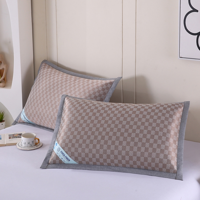 91家纺网 家纺一手货源 找家纺 小牛席业 2025新款棋盘格冰丝夏凉枕套凉席藤席冰藤席冰丝席草席竹席枕套 咖色