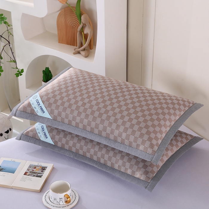 91家纺网 家纺一手货源 找家纺 小牛席业 2025新款棋盘格冰丝夏凉枕套凉席藤席冰藤席冰丝席草席竹席枕套 咖色