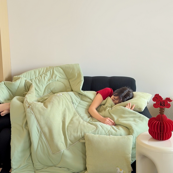 91家纺网 家纺一手货源 找家纺 多米家居 2026新款马力全开抱枕被（控价小号券后不低于46，大号券后不低于70） 蓬蓬驹-平安绿