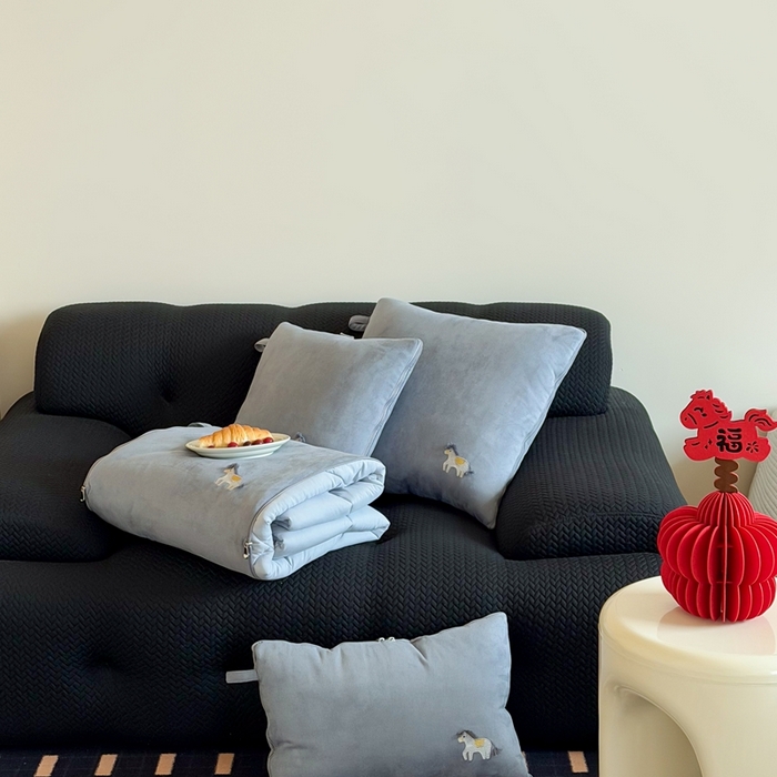 91家纺网 家纺一手货源 找家纺 多米家居 2026新款马力全开抱枕被（控价小号券后不低于46，大号券后不低于70） 蓬蓬驹-顺遂蓝