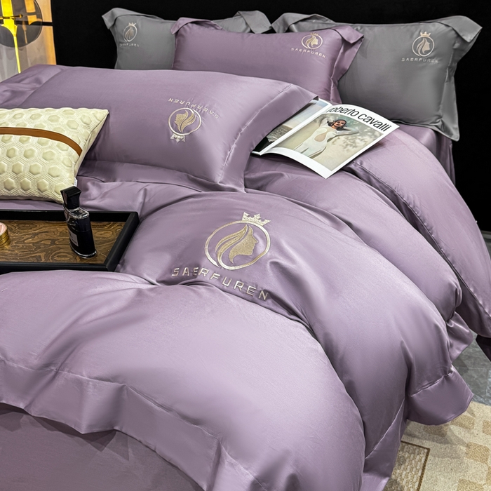 91家纺网 家纺一手货源 找家纺 盛凡家纺 2026春夏新款全棉纯棉100支长绒棉绣花四件套--萨尔夫人 萨尔夫人-烟紫