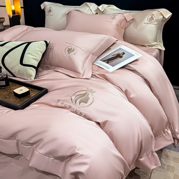 91家纺网 家纺一手货源 找家纺 盛凡家纺 2026春夏新款全棉纯棉100支长绒棉绣花四件套--萨尔夫人 萨尔夫人-豆沙