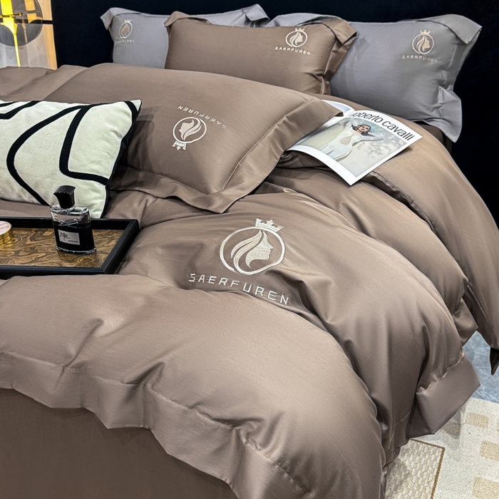 91家纺网 家纺一手货源 找家纺 盛凡家纺 2026春夏新款全棉纯棉100支长绒棉绣花四件套--萨尔夫人 萨尔夫人-奶咖