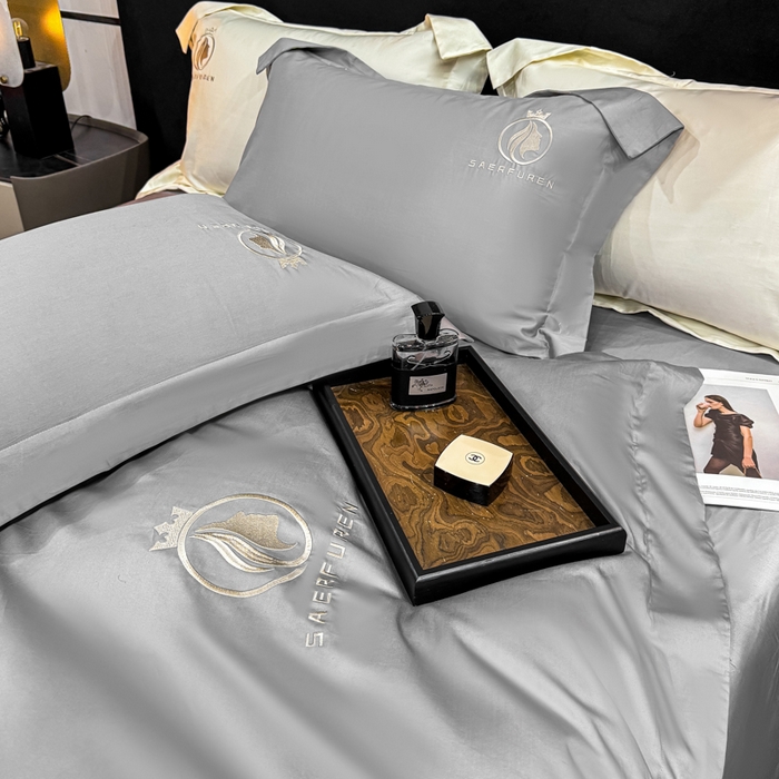 91家纺网 家纺一手货源 找家纺 盛凡家纺 2026春夏新款全棉纯棉100支长绒棉绣花四件套--萨尔夫人 萨尔夫人-高级灰