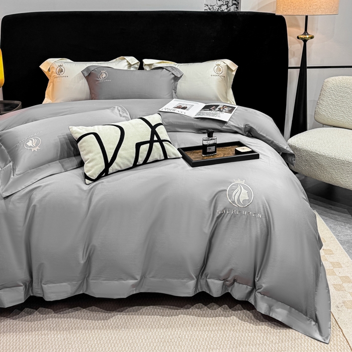 91家纺网 家纺一手货源 找家纺 盛凡家纺 2026春夏新款全棉纯棉100支长绒棉绣花四件套--萨尔夫人 萨尔夫人-高级灰