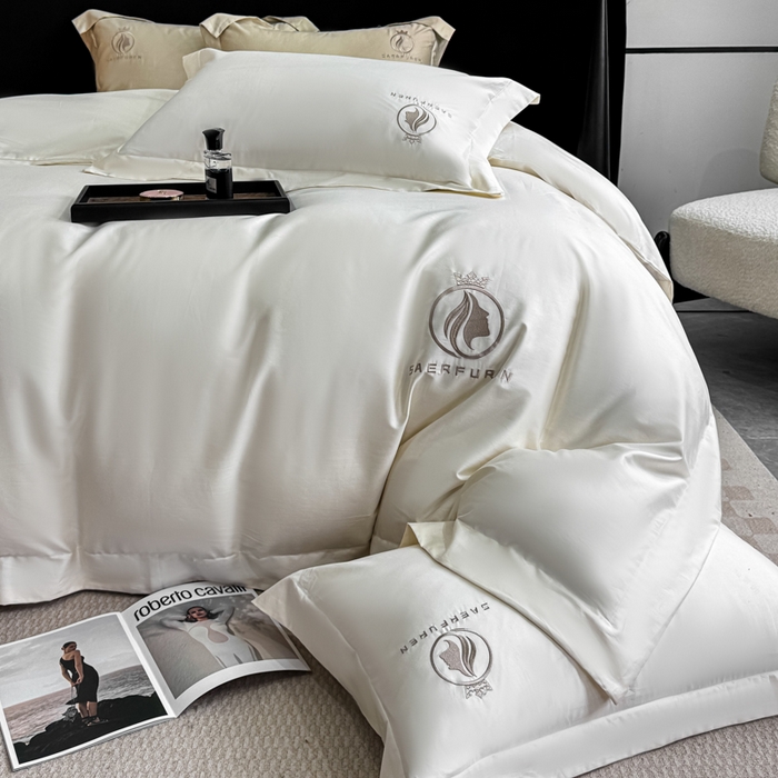 91家纺网 家纺一手货源 找家纺 盛凡家纺 2026春夏新款全棉纯棉100支长绒棉绣花四件套--萨尔夫人 萨尔夫人-奶白