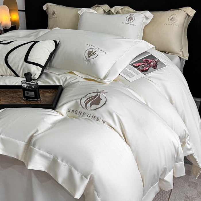 盛凡家纺 2026春夏新款全棉纯棉100支长绒棉绣花四件套--萨尔夫人 萨尔夫人-奶白