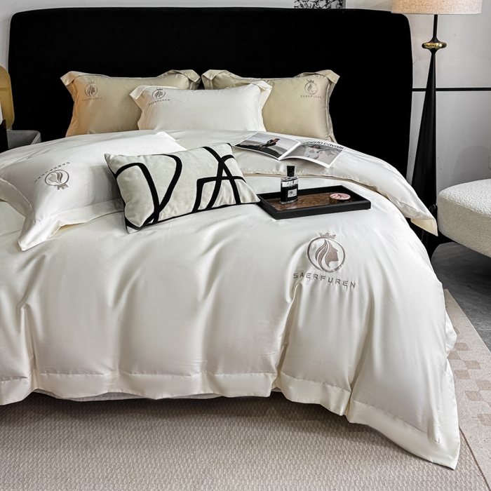 91家纺网 家纺一手货源 找家纺 盛凡家纺 2026春夏新款全棉纯棉100支长绒棉绣花四件套--萨尔夫人 萨尔夫人-奶白