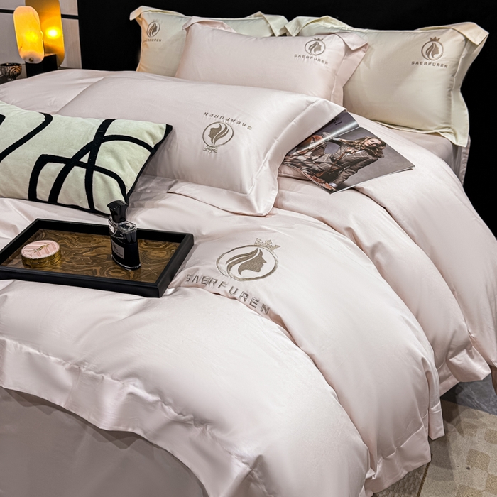 盛凡家纺 2026春夏新款全棉纯棉100支长绒棉绣花四件套--萨尔夫人 萨尔夫人-暖心粉