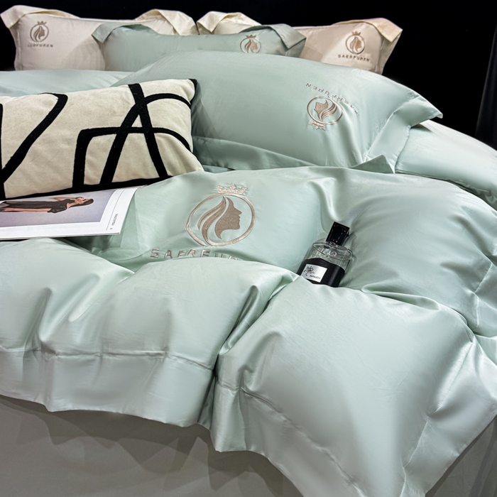 91家纺网 家纺一手货源 找家纺 盛凡家纺 2026春夏新款全棉纯棉100支长绒棉绣花四件套--萨尔夫人 萨尔夫人-天青色