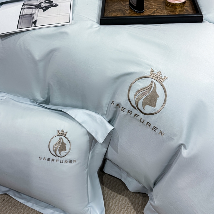 91家纺网 家纺一手货源 找家纺 盛凡家纺 2026春夏新款全棉纯棉100支长绒棉绣花四件套--萨尔夫人 萨尔夫人-迷雾蓝