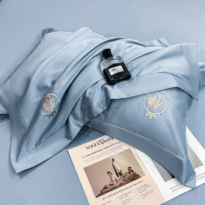 91家纺网 家纺一手货源 找家纺 盛凡家纺 2026春夏新款全棉纯棉100支长绒棉绣花四件套--萨尔夫人 萨尔夫人-蓝灰