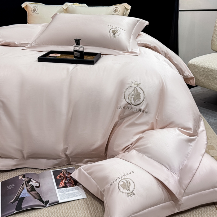 91家纺网 家纺一手货源 找家纺 盛凡家纺 2026春夏新款全棉纯棉100支长绒棉绣花四件套--萨尔夫人 萨尔夫人-暖心粉