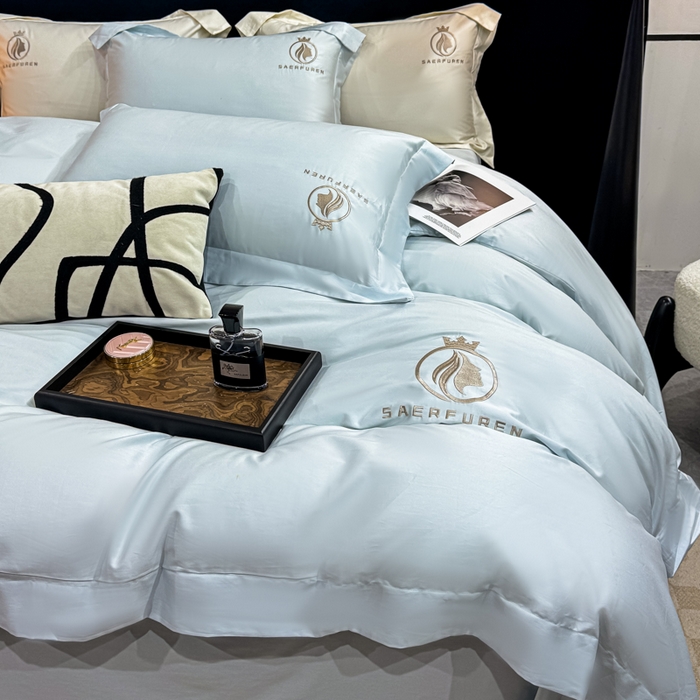 91家纺网 家纺一手货源 找家纺 盛凡家纺 2026春夏新款全棉纯棉100支长绒棉绣花四件套--萨尔夫人 萨尔夫人-迷雾蓝