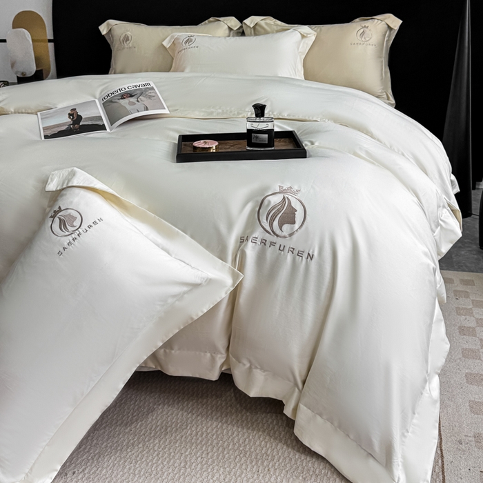 91家纺网 家纺一手货源 找家纺 盛凡家纺 2026春夏新款全棉纯棉100支长绒棉绣花四件套--萨尔夫人 萨尔夫人-奶白