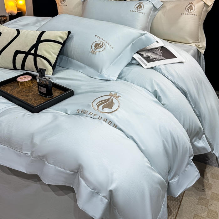 盛凡家纺 2026春夏新款全棉纯棉100支长绒棉绣花四件套--萨尔夫人 萨尔夫人-迷雾蓝