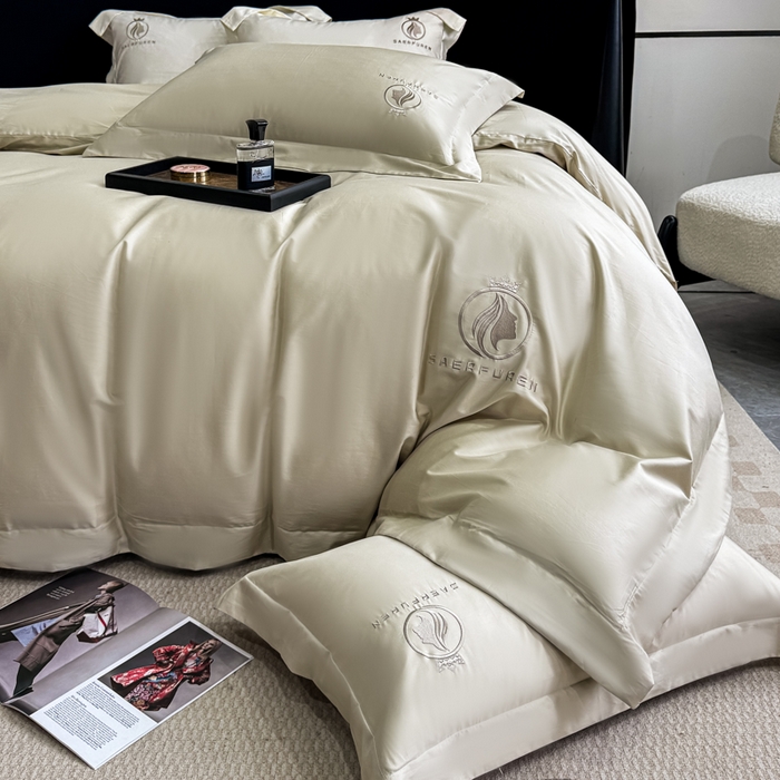 91家纺网 家纺一手货源 找家纺 盛凡家纺 2026春夏新款全棉纯棉100支长绒棉绣花四件套--萨尔夫人 萨尔夫人-奶茶色