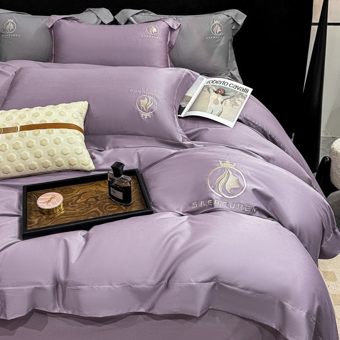 91家纺网 家纺一手货源 找家纺 盛凡家纺 2026春夏新款全棉纯棉100支长绒棉绣花四件套--萨尔夫人 萨尔夫人-烟紫