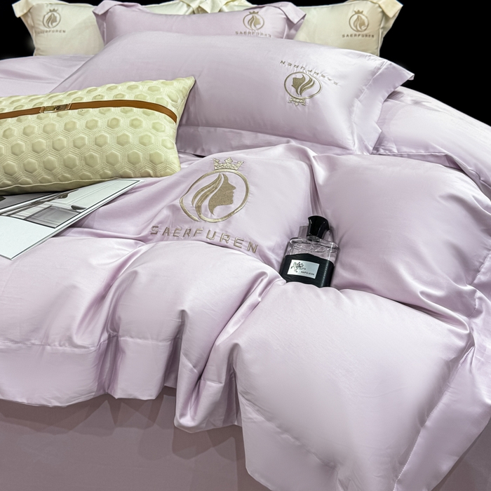 91家纺网 家纺一手货源 找家纺 盛凡家纺 2026春夏新款全棉纯棉100支长绒棉绣花四件套--萨尔夫人 萨尔夫人-浅紫