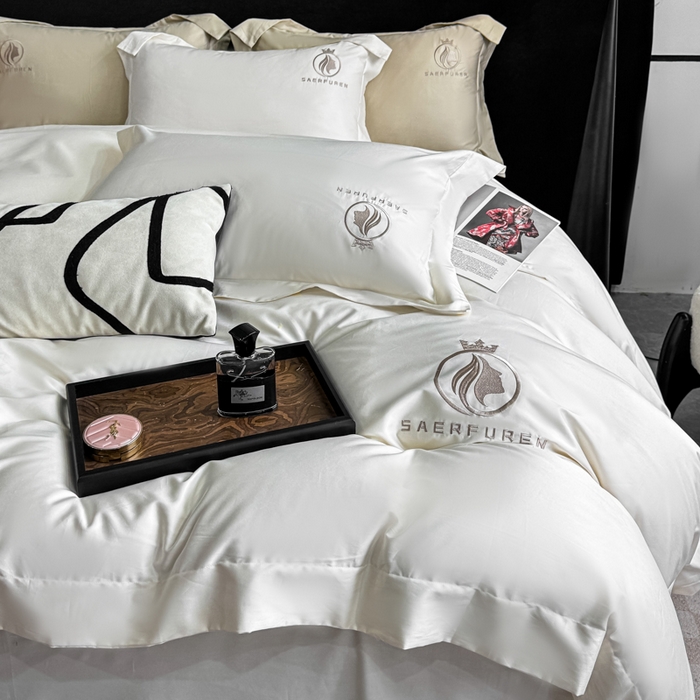 91家纺网 家纺一手货源 找家纺 盛凡家纺 2026春夏新款全棉纯棉100支长绒棉绣花四件套--萨尔夫人 萨尔夫人-奶白