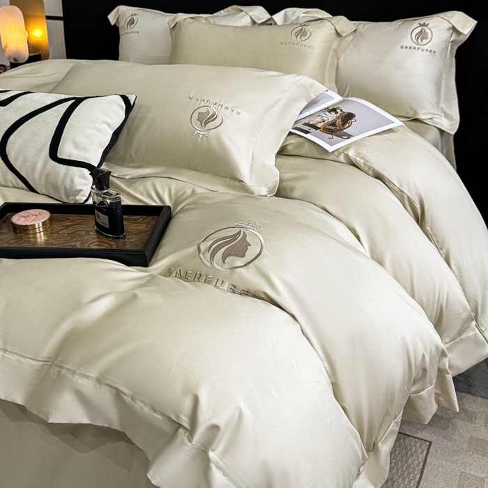 盛凡家纺 2026春夏新款全棉纯棉100支长绒棉绣花四件套--萨尔夫人 萨尔夫人-奶茶色