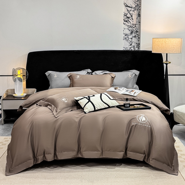 91家纺网 家纺一手货源 找家纺 盛凡家纺 2026春夏新款全棉纯棉100支长绒棉绣花四件套--萨尔夫人 萨尔夫人-奶咖